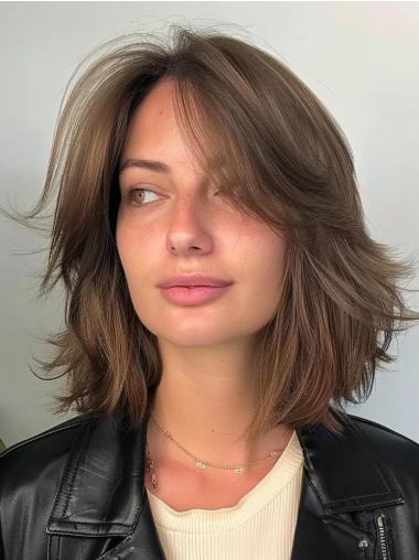 Medium Length Bob Wig Synthetic Layered Wavy Lace Front Wigs