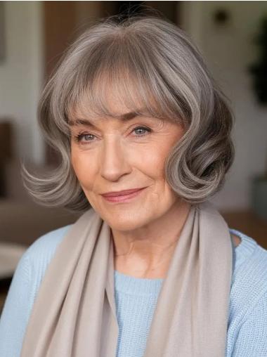 Bob Grey Wigs Monofilament With Bangs Wavy 8" Wigs