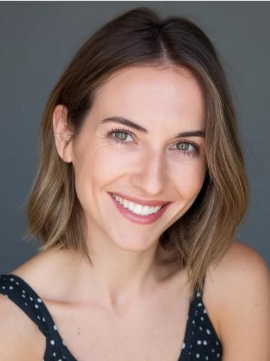 Medium Trendy Bob Wigs Remy Human Hair Layered Wavy Lace Front Wigs