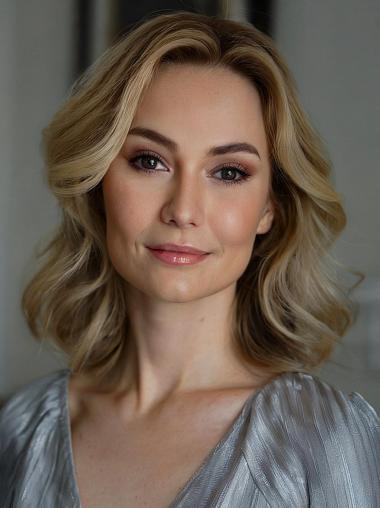 Medium Length Bob Wigs Synthetic Layered Wavy Monofilament Wigs