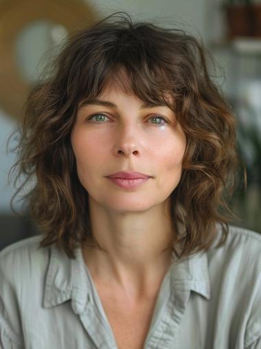 Brown Ladies Bobbed Wigs Curly Remy Human Hair Wigs