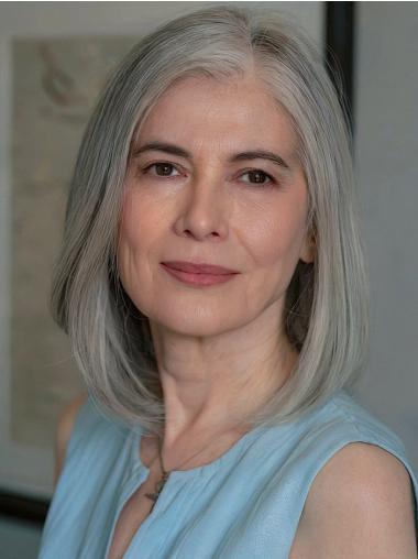 Grey Wig Bob Lace Front Layered Straight 12" Wigs