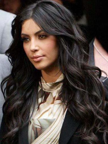 Lace Front Without Bangs Remy Human Hair 20 Inches No-Fuss Kim Kardashian Style Wigs