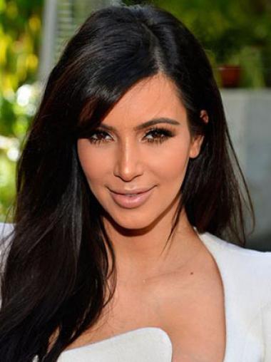Lace Front Without Bangs Remy Human Hair 18 Inches Perfect Kim Kardashian Wearing Wigs