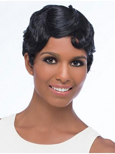 Black 6 Inches Capless Classic Women'S Short Wavy Synthetic Hair Wigs