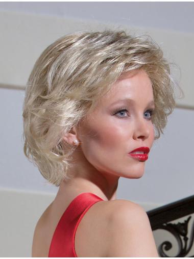 7 Inches Short Wavy 100% Hand-Tied Classic Blonde Wigs For Women