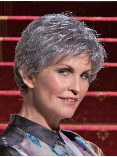 Cheap 100% Hand-Tied Wavy Short Grey Hair Wig