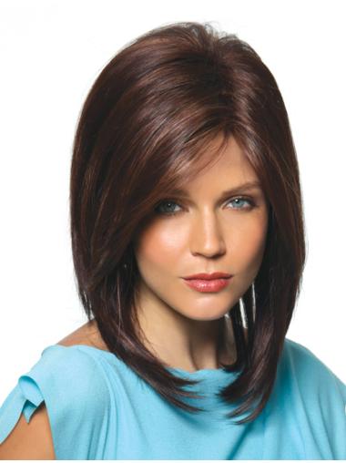 14 Inches Capless With Bangs Medium Brown Wig