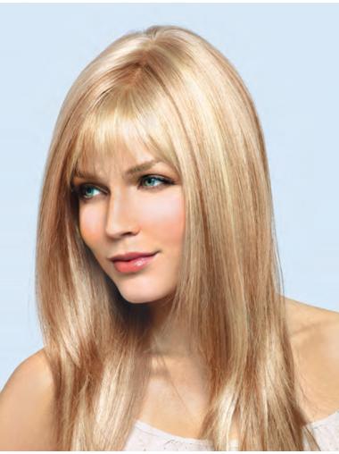 16" Popular With Bangs Blonde Lightweight Human Hair Discount Wigs