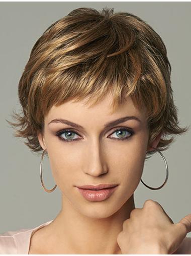 Brown Cropped 4 Inches Monofilament Short Wigs For Women