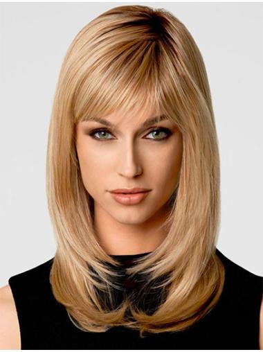 Shoulder Length Synthetic Top Blonde Wigs Medium