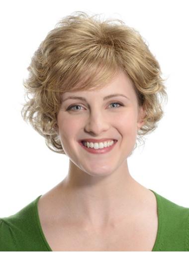 10 Inches Lace Front With Bangs Blonde Wigs Medium