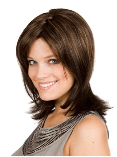 Brown Layered No-Fuss Cheap Synthetic Lace Wigs