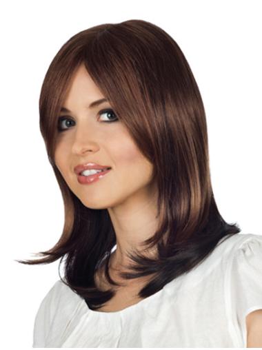 Shoulder Length 14" Top Real Human Light Brown Wigs