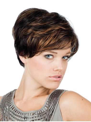 Monofilament Brown With Bangs Short Highest Quality Of Synthetic Wigs