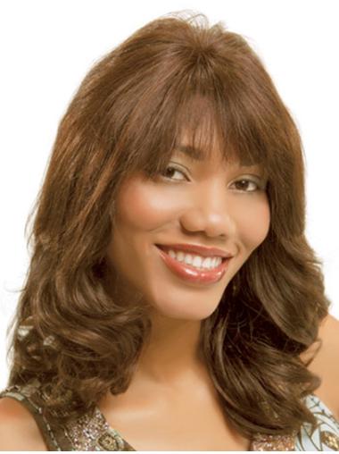 16" Wavy Discount Wig With Bangs Human Hair