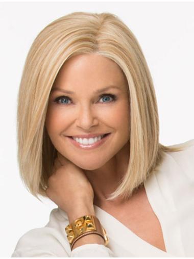 Shoulder Length Without Bangs Blonde Medium Length Lace Front Wig