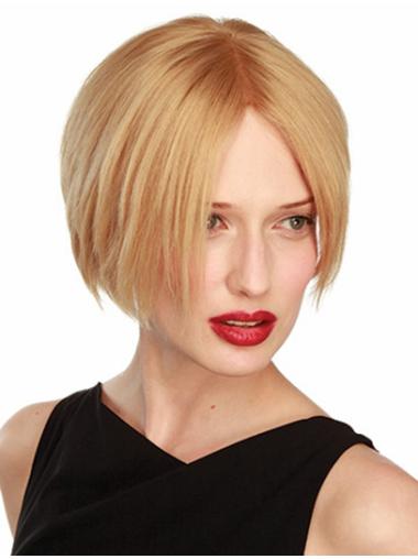 Fashionable 6" Bobs Human Wig Blonde