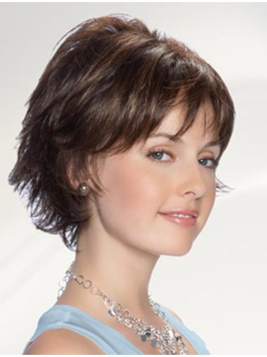 Brown Wavy Comfortable Short Layered Wigs Monofilament