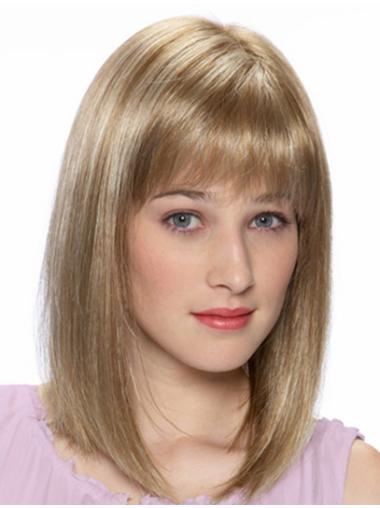 Blonde Straight Shoulder Length Durable Monofilament Wigs