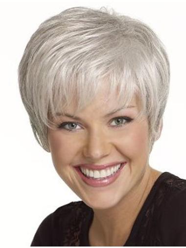 Flexibility Short Straight Grey Wigs On Young Women
