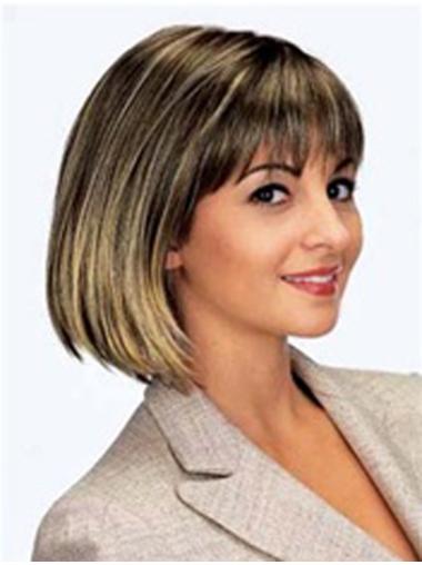 Chin Length Monofilament 11 Inches Sleek Synthetic Wigs