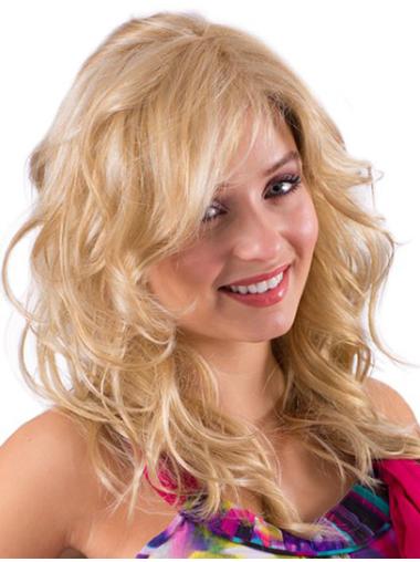 Blonde With Bangs Wavy 18 Inches Long Monofilament Wig