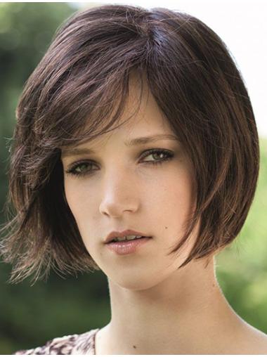 Monofilament Straight Synthetic 8 Inches Sleek Brown Bob Wigs
