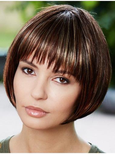 Top Capless Brown Straight Mid Bob Wig