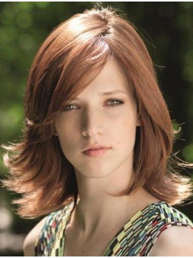 12 Inches Lace Front With Bangs Brown Medium Length Hair Wigs