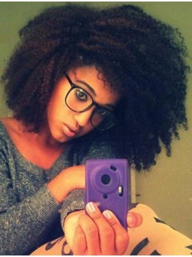 Style 15 Inches Shoulder Length Without Bangs Kinky Black Lace 360 Wigs