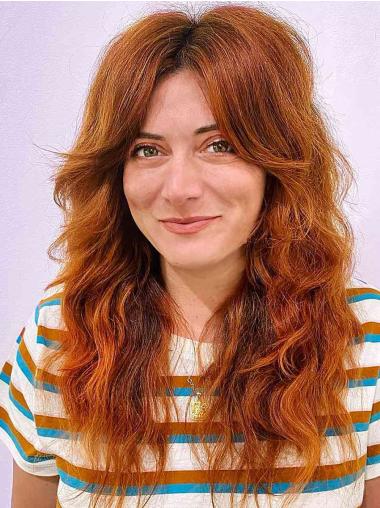 Long Hair Wig Wavy Lace Front Copper Layered Wigs