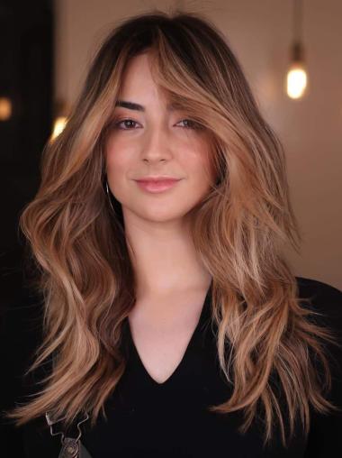 Long Blonde Wig Human Hair Without Bangs 18" Monofilament Wigs