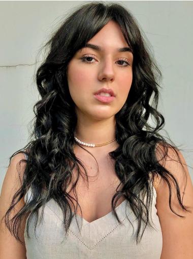 Long Black Wigs For Women Monofilament 20" Wavy Without Bangs Wigs