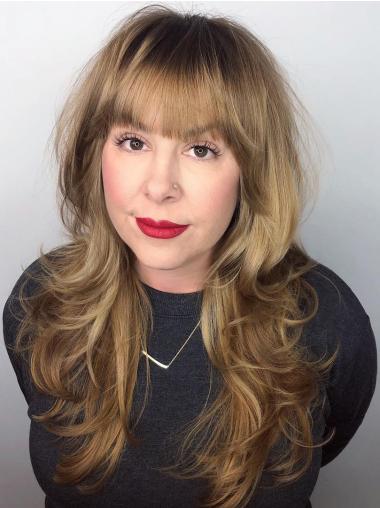 Long Wavy Wigs With Bangs Synthetic 20" Monofilament Wigs