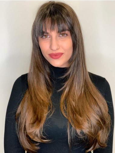 Long Straight Wig 24" Monofilament With Bangs Synthetic Wigs