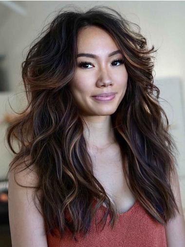 Long Wigs Real Hair Without Bangs 18" Monofilament Wigs