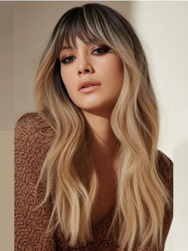 Womens Long Hair Wigs Monofilament 20" Wavy With Bangs Wigs