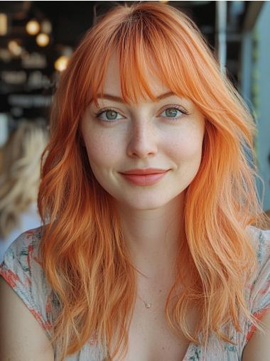 Long Wigs For Women With Bangs Monofilament 16" Synthetic Wigs