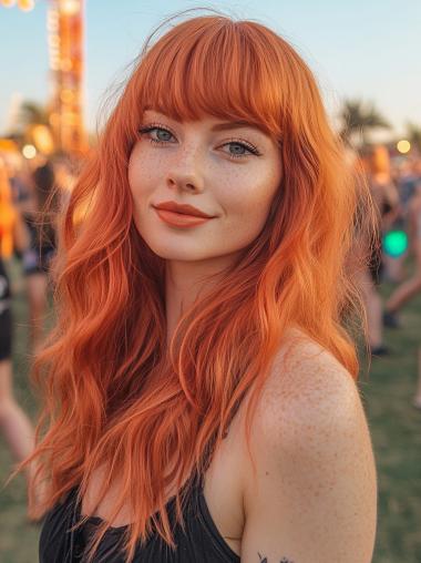 Long Wavy Wigs With Bangs Monofilament 20" Synthetic Wigs