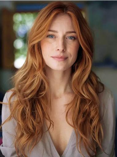 Womens Long Wigs Wavy Lace Front Copper Layered Wigs