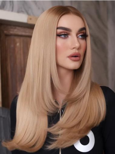 Long Straight Wigs With Bangs Blonde Synthetic 20" Wigs