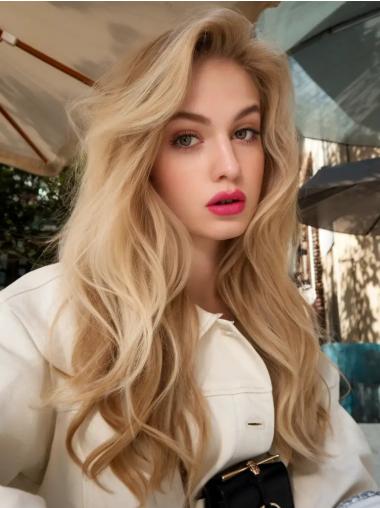 Long Blonde Wig Real Hair Without Bangs 20" Lace Front Wigs