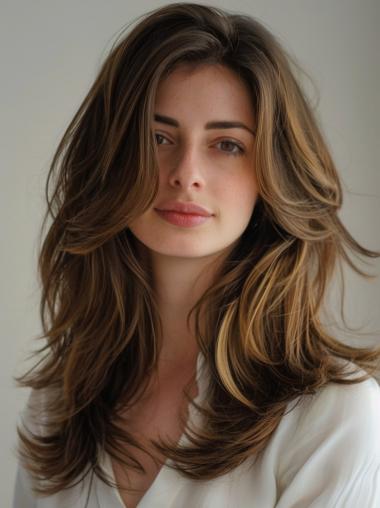 Long Synthetic Lace Front Wigs Brown Wavy 18" Layered Wigs