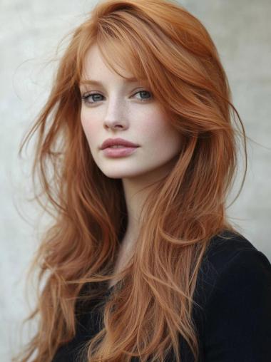Long Lace Front Wigs Wavy Synthetic Copper Layered Wigs