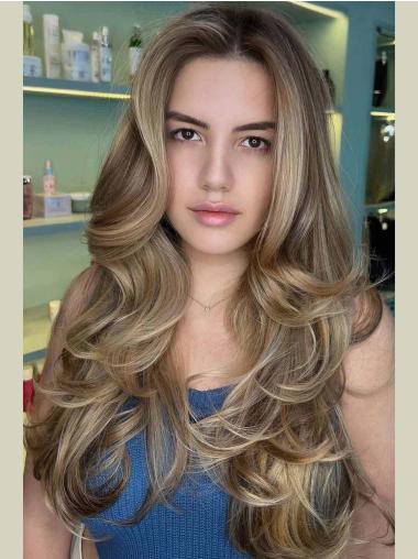Long Blonde Hair Wig Lace Front 24" Wavy Without Bangs Wigs