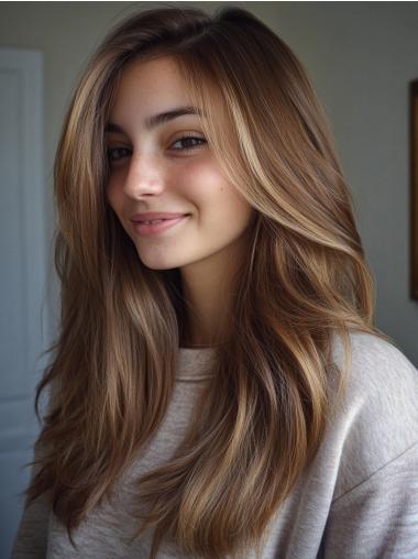 Long Wig Human Hair Without Bangs 18" Monofilament Wigs