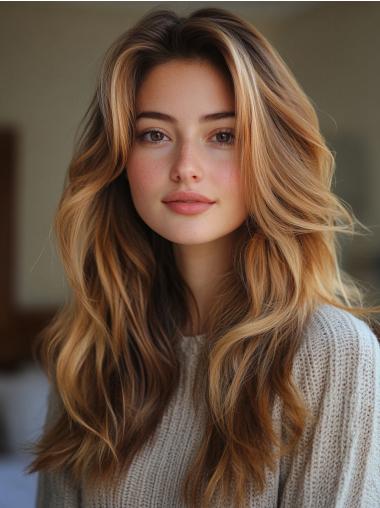 Human Hair Long Blonde Wigs Layered Monofilament 18" Wigs