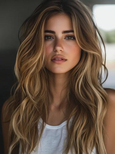 Long Blonde Hair Wigs Monofilament 22" Wavy Without Bangs Wigs