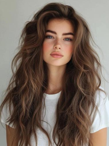 Long Real Human Hair Wigs Without Bangs 24" Lace Front Wigs